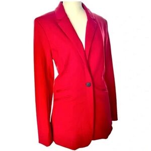 Rachel Zoe Blazer Red Single Button Stretch Knit Notched Collar size L